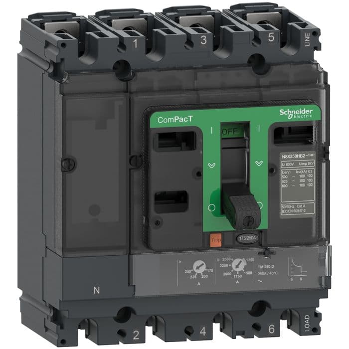 شنايدر إليكتريك قاطع 4 أقطاب، C25B6TM250 - Compact NSX250B تيار متردد غير محمي 3D