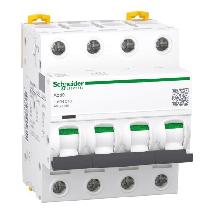 قاطع الدائرة المصغر من شنايدر إلكتريك، Acti9 iC60N، 4 أقطاب، 40 أمبير، منحنى C، 6000 أمبير
